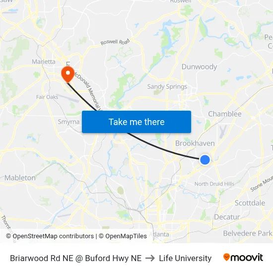 Briarwood Rd NE @ Buford Hwy NE to Life University map