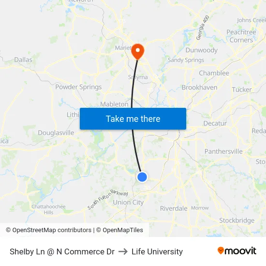 Shelby Ln @ N Commerce Dr to Life University map