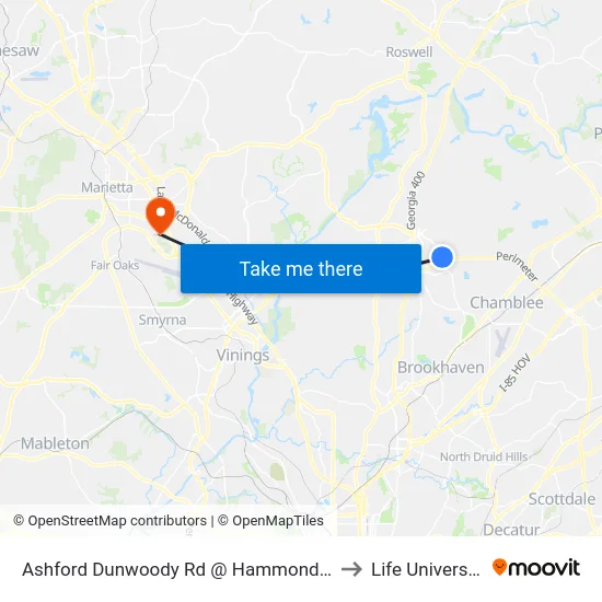 Ashford Dunwoody Rd @ Hammond Dr to Life University map