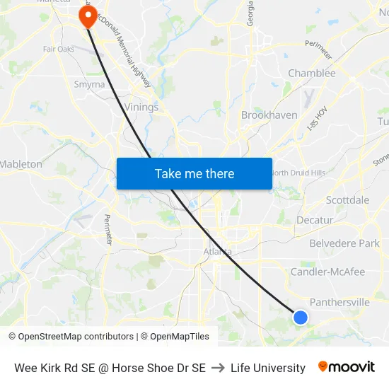 Wee Kirk Rd SE @ Horse Shoe Dr SE to Life University map