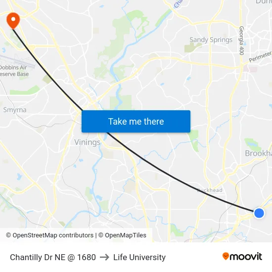 Chantilly Dr NE @ 1680 to Life University map