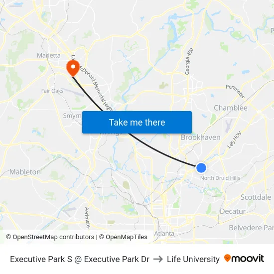 Executive Park S @ Executive Park Dr to Life University map