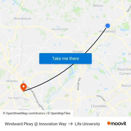 Windward Pkwy @ Innovation Way to Life University map