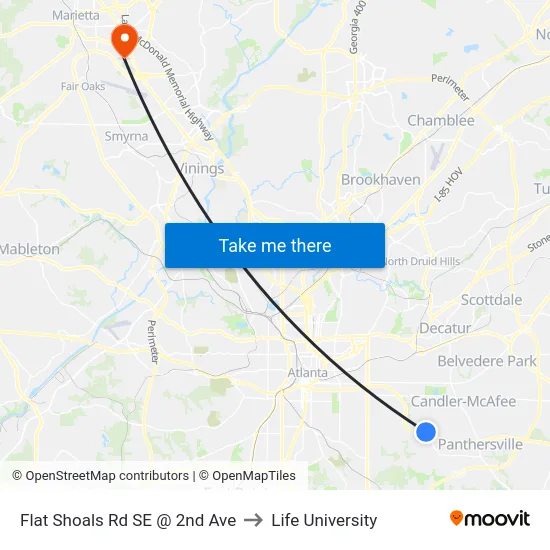Flat Shoals Rd SE @ 2nd Ave to Life University map