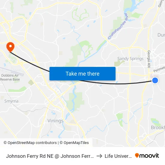 Johnson Ferry Rd NE @ Johnson Ferry Pkwy to Life University map
