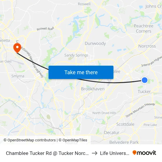 Chamblee Tucker Rd @ Tucker Norcros to Life University map