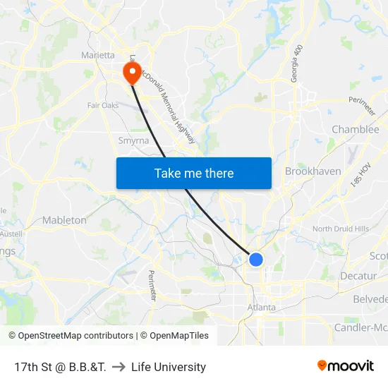 17th St @ B.B.&T. to Life University map