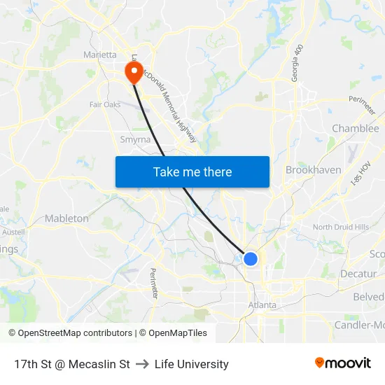 17th St @ Mecaslin St to Life University map