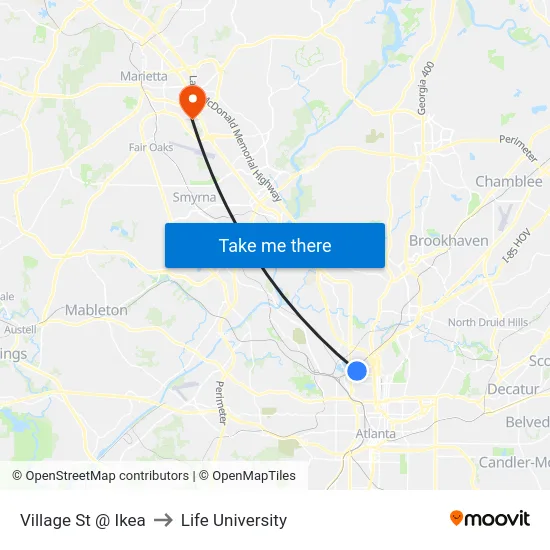 Village St @ Ikea to Life University map