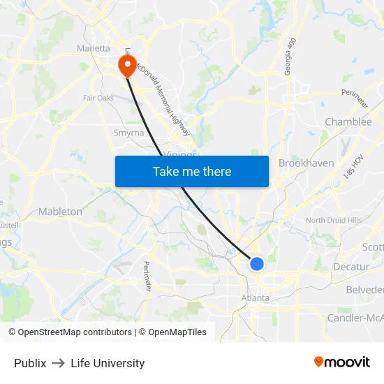 Publix to Life University map