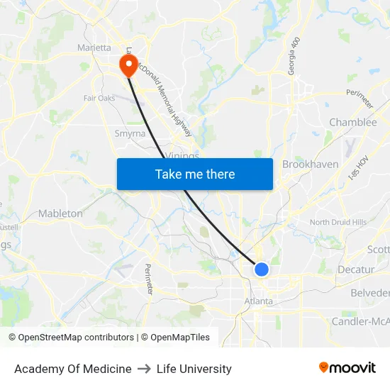 Academy Of Medicine to Life University map