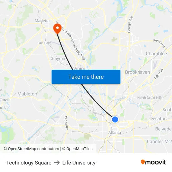 Technology Square to Life University map
