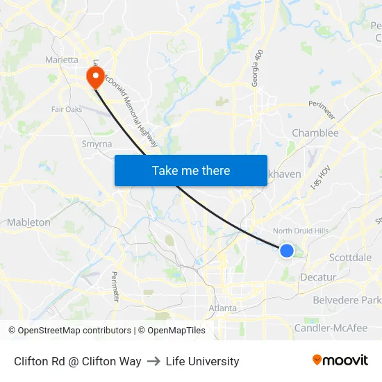 Clifton Rd @ Clifton Way to Life University map