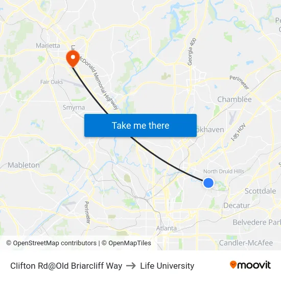Clifton Rd@Old Briarcliff Way to Life University map