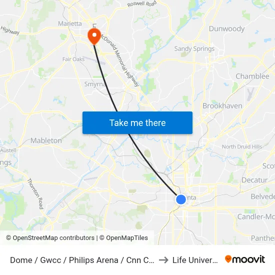 Dome / Gwcc / Philips Arena / Cnn Center to Life University map