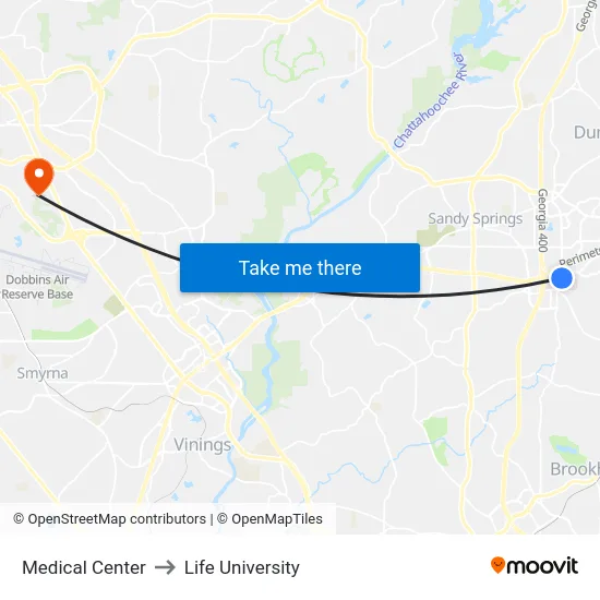 Medical Center to Life University map