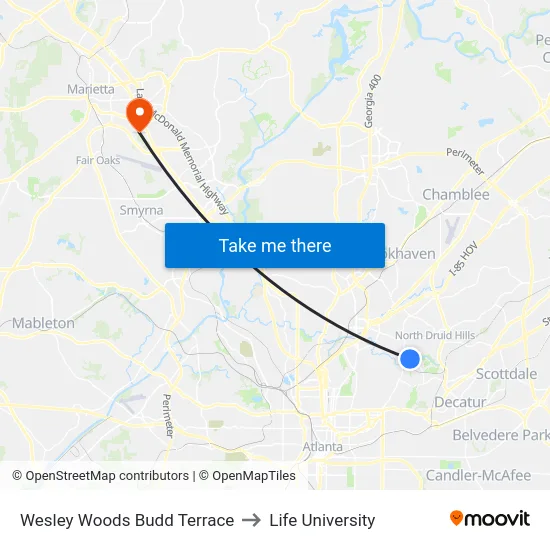 Wesley Woods Budd Terrace to Life University map
