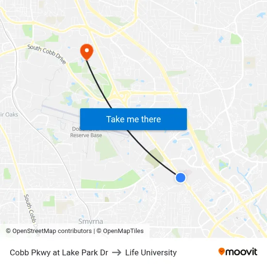 Cobb Pkwy at Lake Park Dr to Life University map