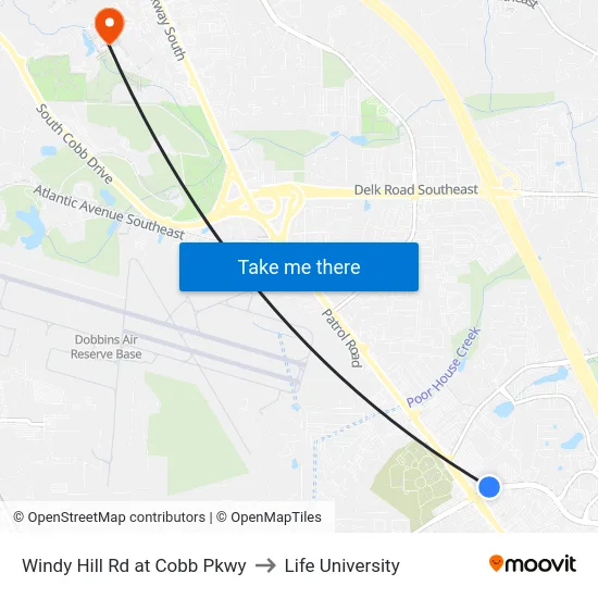 Windy Hill Rd at Cobb Pkwy to Life University map