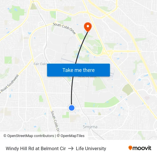 Windy Hill Rd at Belmont Cir to Life University map