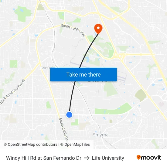 Windy Hill Rd at San Fernando Dr to Life University map