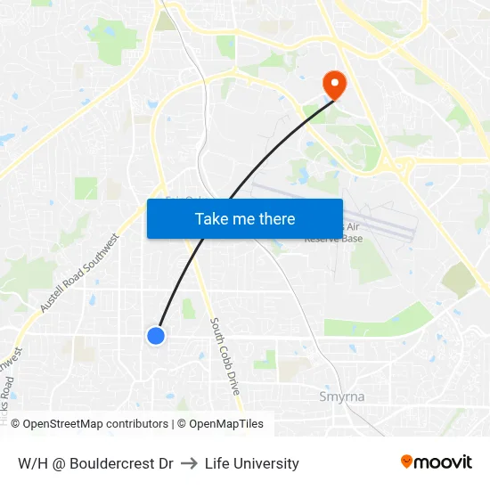 W/H @ Bouldercrest Dr to Life University map