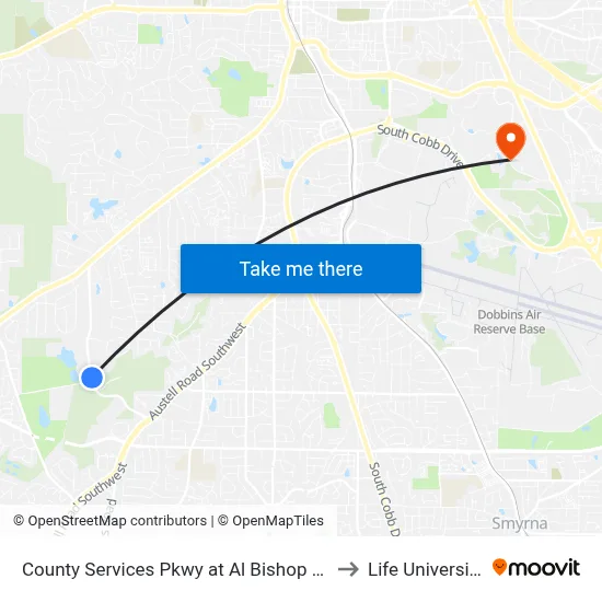 County Services Pkwy at Al Bishop Dr to Life University map