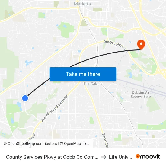 County Services Pkwy at Cobb Co Composting Facilit to Life University map