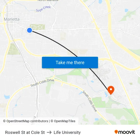 Roswell St at Cole St to Life University map