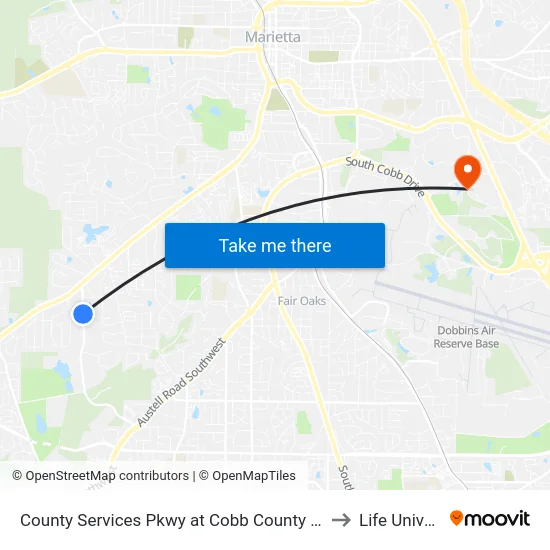 County Services Pkwy at Cobb County Public Safety to Life University map