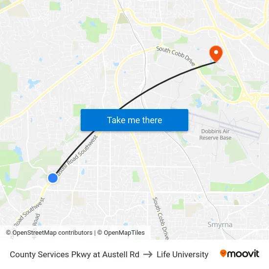 County Services Pkwy at Austell Rd to Life University map