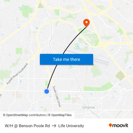 W/H @ Benson Poole Rd to Life University map