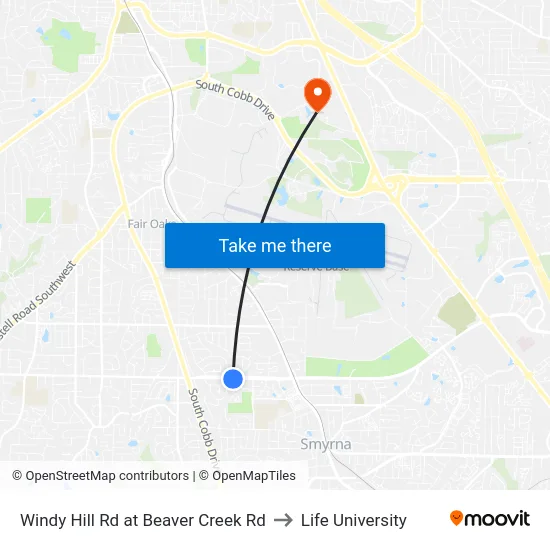 Windy Hill Rd at Beaver Creek Rd to Life University map