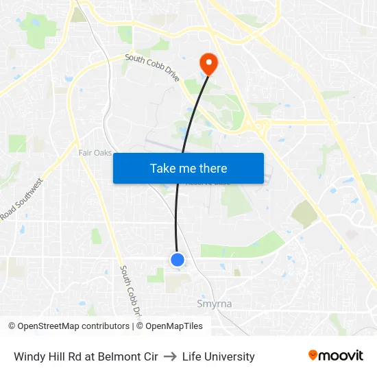 Windy Hill Rd at Belmont Cir to Life University map