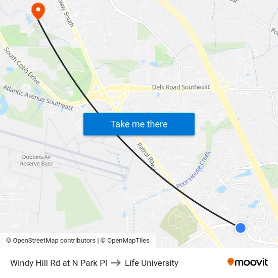 Windy Hill Rd at N Park Pl to Life University map