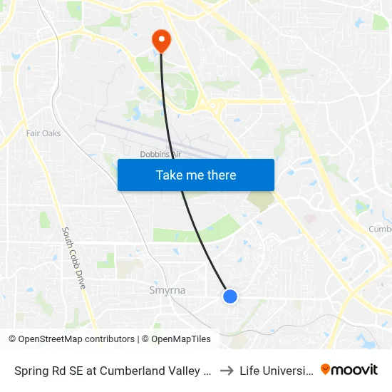 Spring Rd SE at Cumberland Valley Dr to Life University map