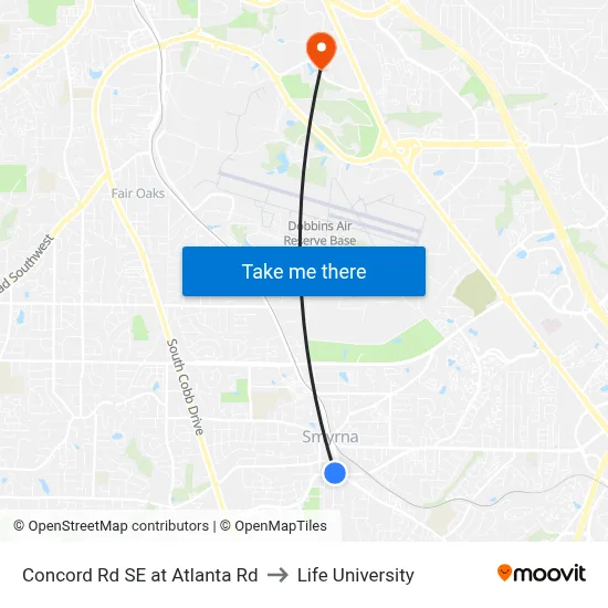 Concord Rd SE at Atlanta Rd to Life University map