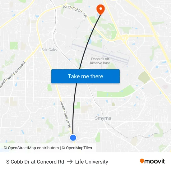 S Cobb Dr at Concord Rd to Life University map