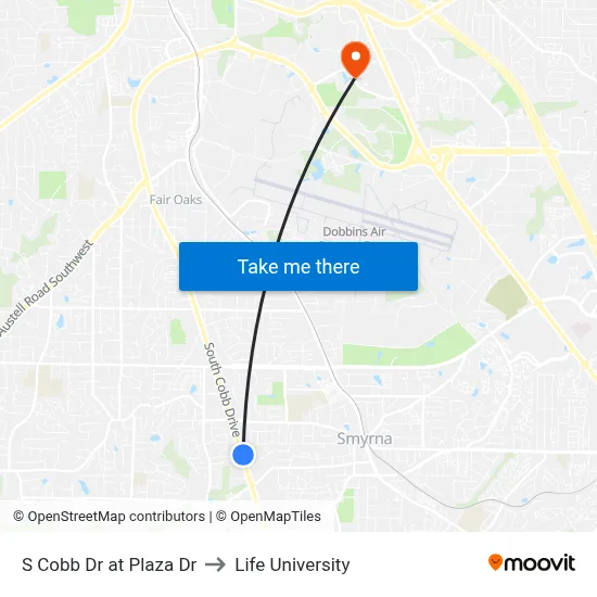 S Cobb Dr at Plaza Dr to Life University map