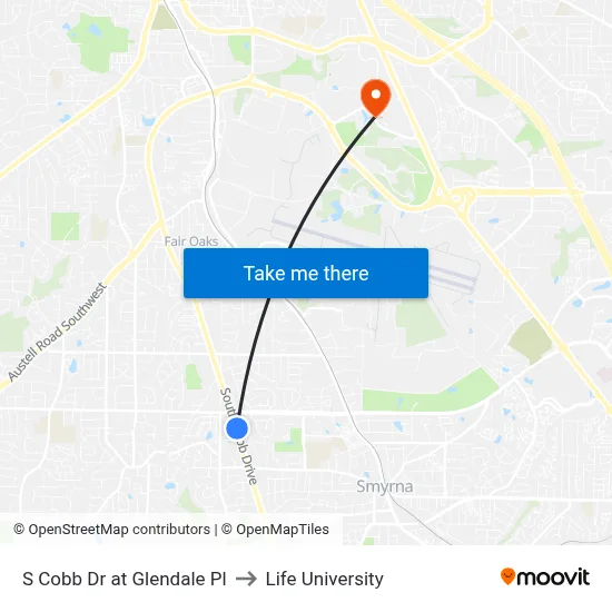S Cobb Dr at Glendale Pl to Life University map