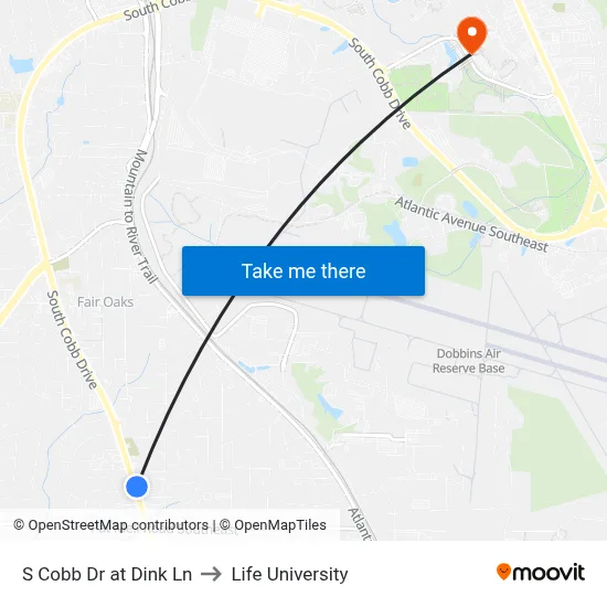 S Cobb Dr at Dink Ln to Life University map