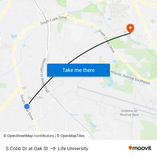 S Cobb Dr at Oak St to Life University map