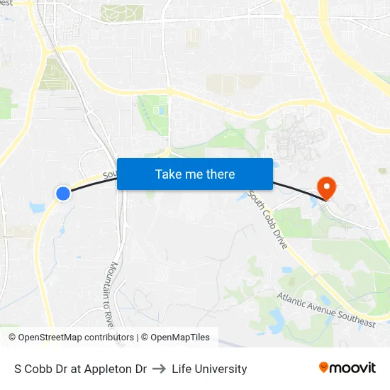 S Cobb Dr at Appleton Dr to Life University map