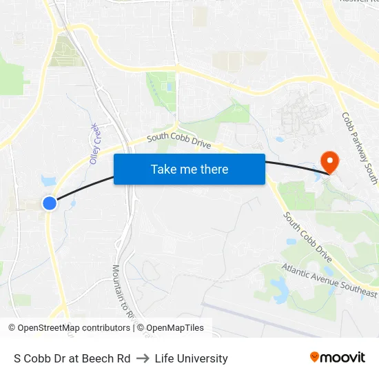 S Cobb Dr at Beech Rd to Life University map