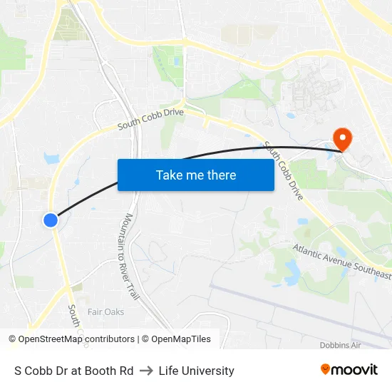 S Cobb Dr at Booth Rd to Life University map