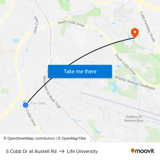 S Cobb Dr at Austell Rd to Life University map