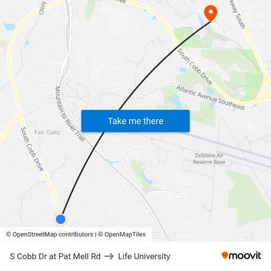 S Cobb Dr at Pat Mell Rd to Life University map