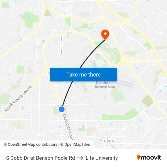 S Cobb Dr at Benson Poole Rd to Life University map