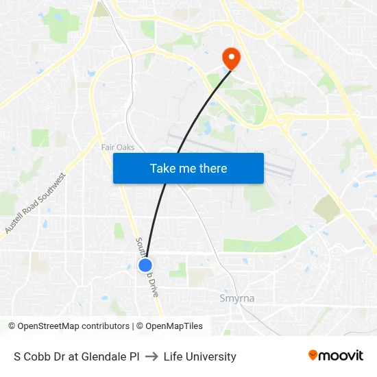 S Cobb Dr at Glendale Pl to Life University map