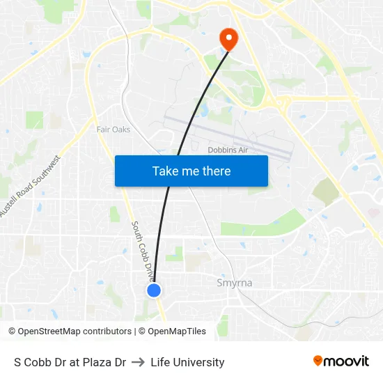 S Cobb Dr at Plaza Dr to Life University map